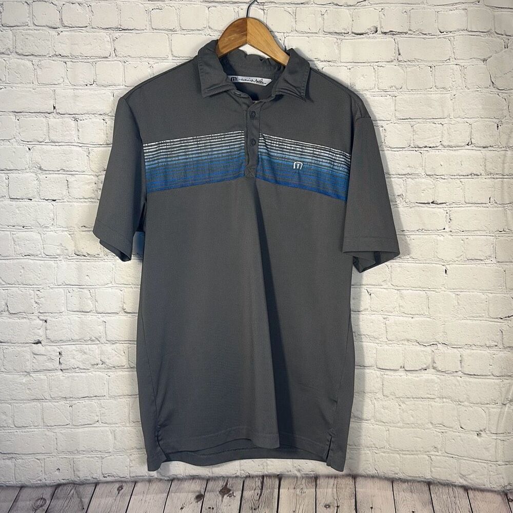 Travis Matthew Gray Striped Golf Polo Short Sleeve‎ Shirt Mens M Medium